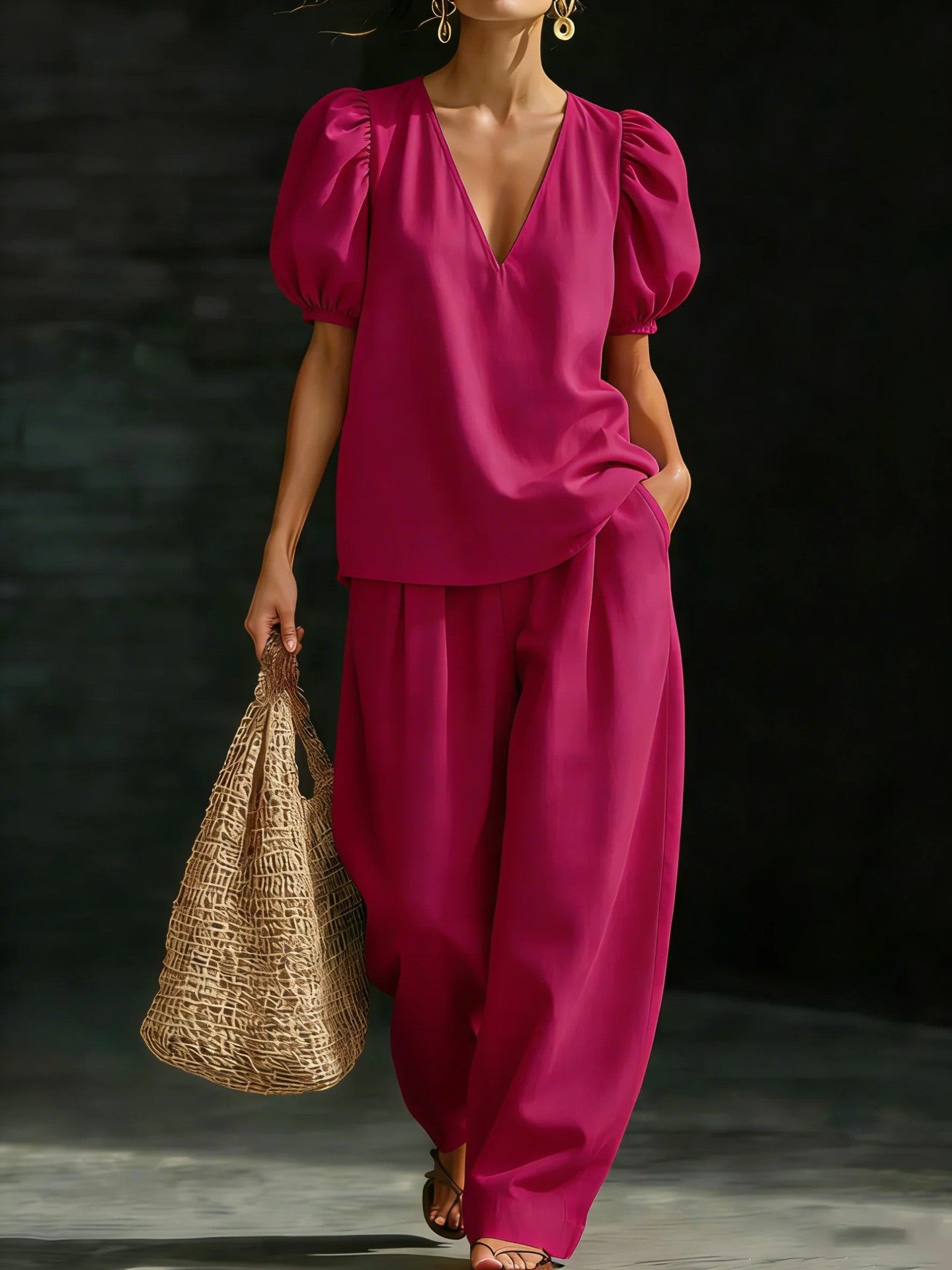 Women’s V-Neck Casual Two Piece Set