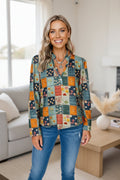 Women's Retro Floral Print Chiffon Blouse – Loose Fit Long-Sleeve Top