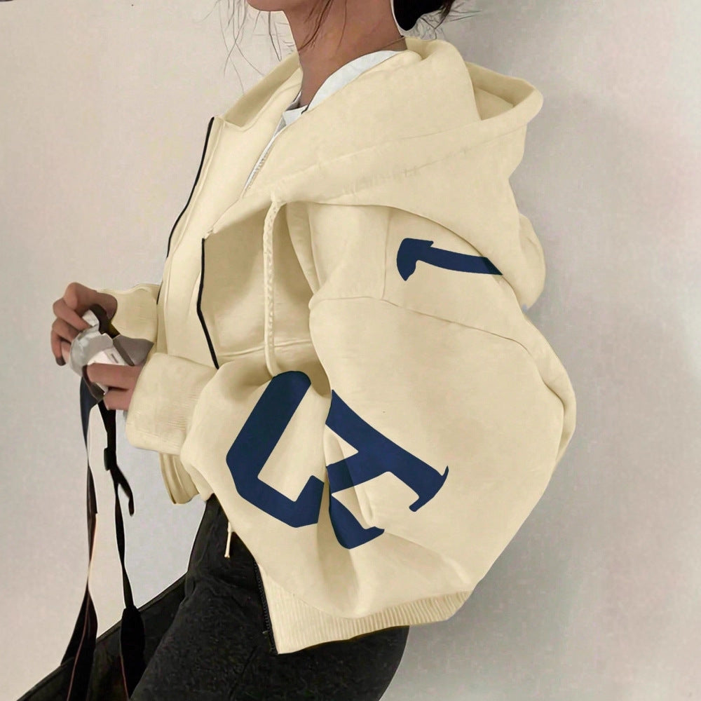 Women’s Zip-Up Printed Sweatshirt – Long Sleeve Casual Jacket