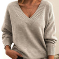 Women’s V-Neck Drop Shoulder Sweater | Casual Long Sleeve Pullover