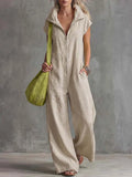 Women's Loose Sleeveless Jumpsuit with Pockets – Linen-Look