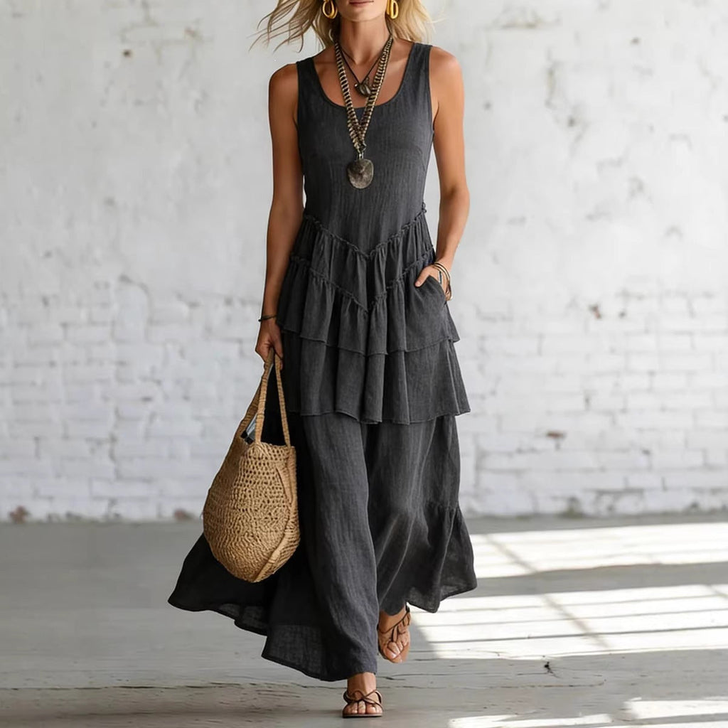 Women's Cotton Linen Sleeveless Loose Maxi Dress