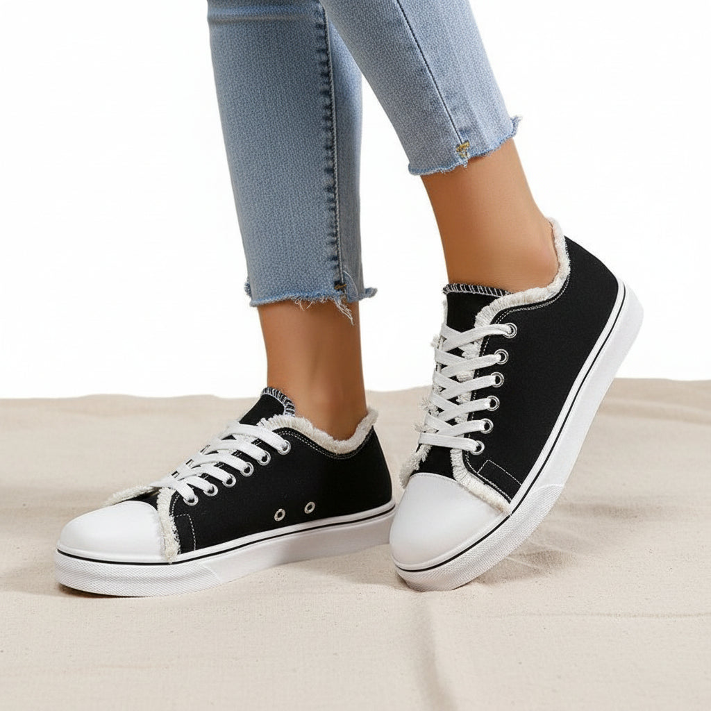 Women's Lace-Up Canvas Sneakers – Lightweight Flat Low-Top