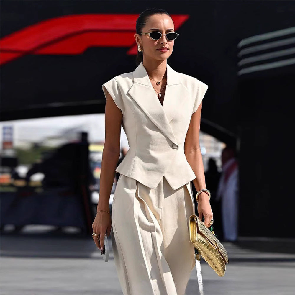 Women’s Elegant Sleeveless Waist-Cinching Two Piece Suit Set