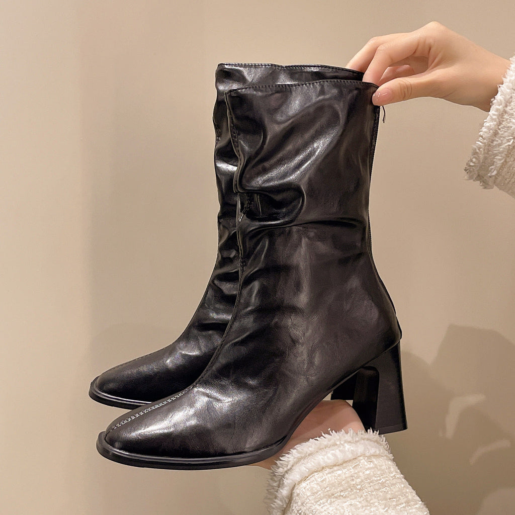 Large Size Women’s High Heel Plus-Width Ankle Boots – Autumn/Winter