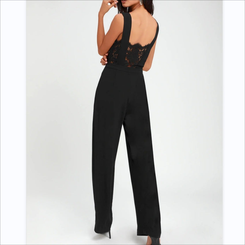 Women’s One-piece Trousers Lace Backless Deep V – High-Waisted Casual Outfit