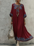 Women's Printed Batwing Sleeve Midi Dress – Loose Fit Linen Blend