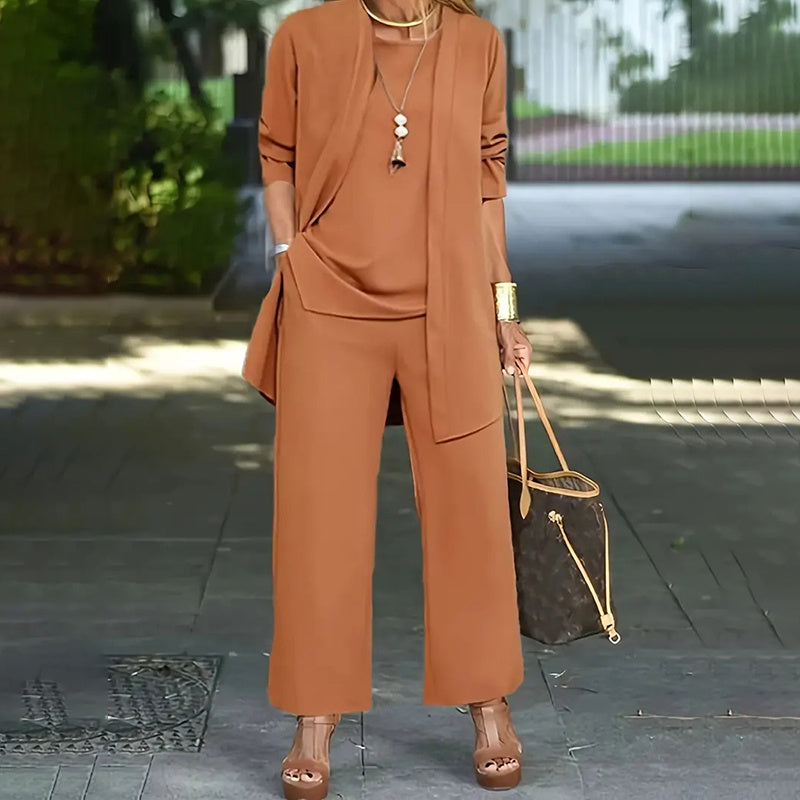 Women's Plus Size 3-Piece Lounge Set – Cardigan, Vest & Wide-Leg Pants