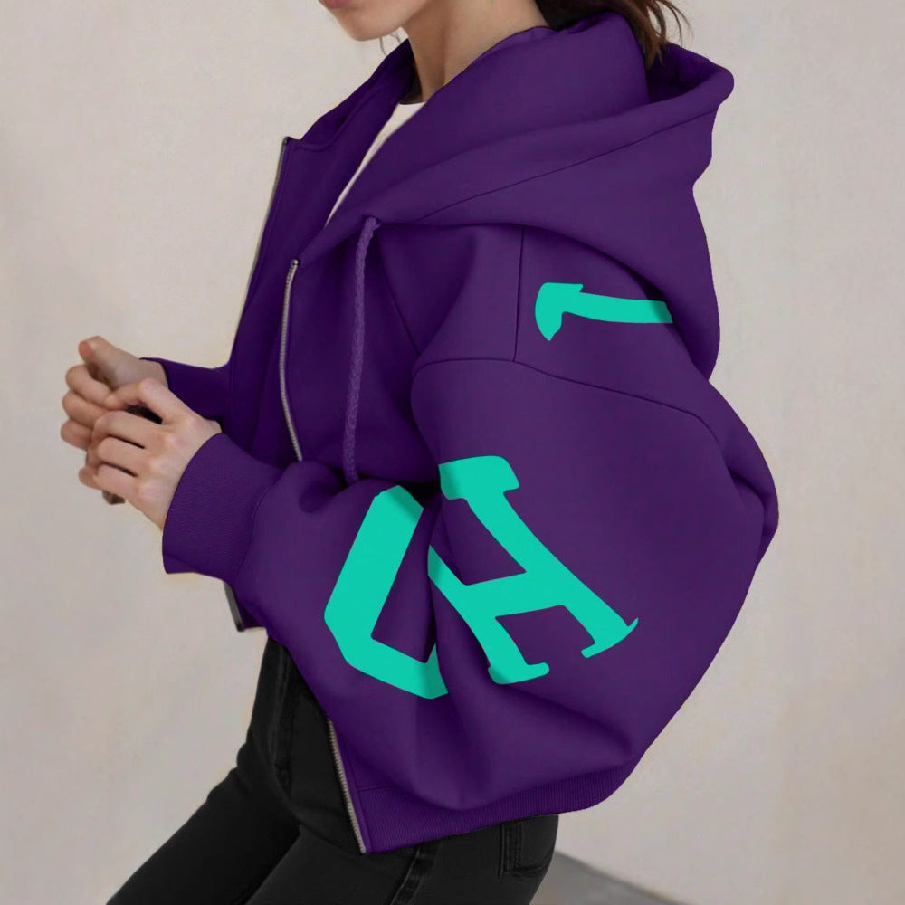 Women’s Zip-Up Printed Sweatshirt – Long Sleeve Casual Jacket
