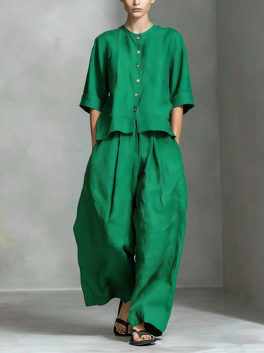 Three-Quarter Sleeve Shirt & Loose Trousers Two-Piece Set