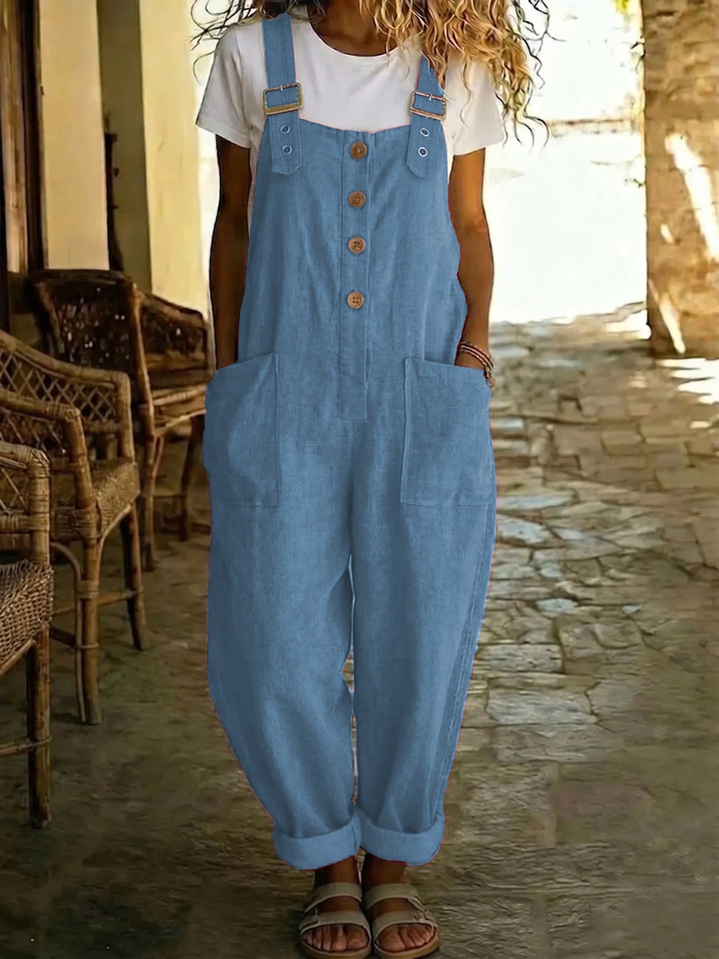 Women's Vintage High-Waist Straight-Leg Overalls – Sleeveless Suspender Jumpsuit