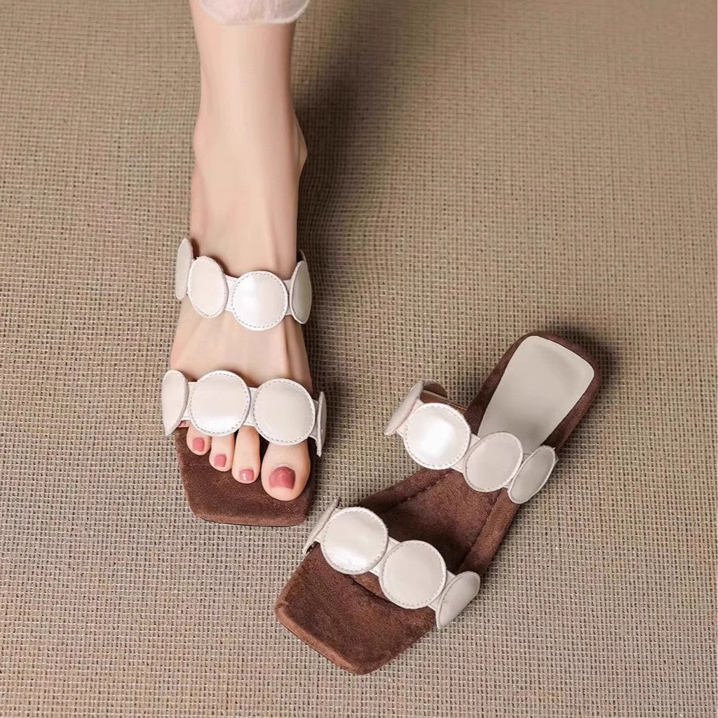 Women's Square Toe Sheepskin Slip-On Slippers – Korean Style Flat Mules