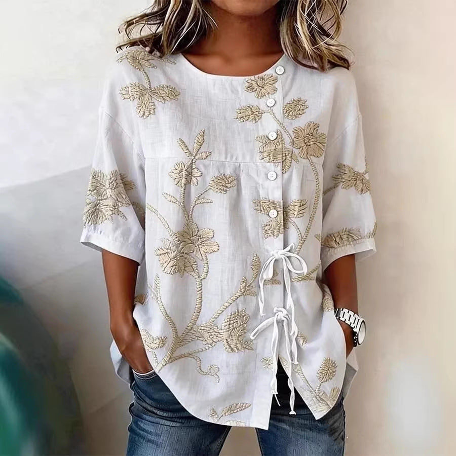 Women's Floral 3D Print Pullover Top – Loose Fit Elegant Casual S to 3XL