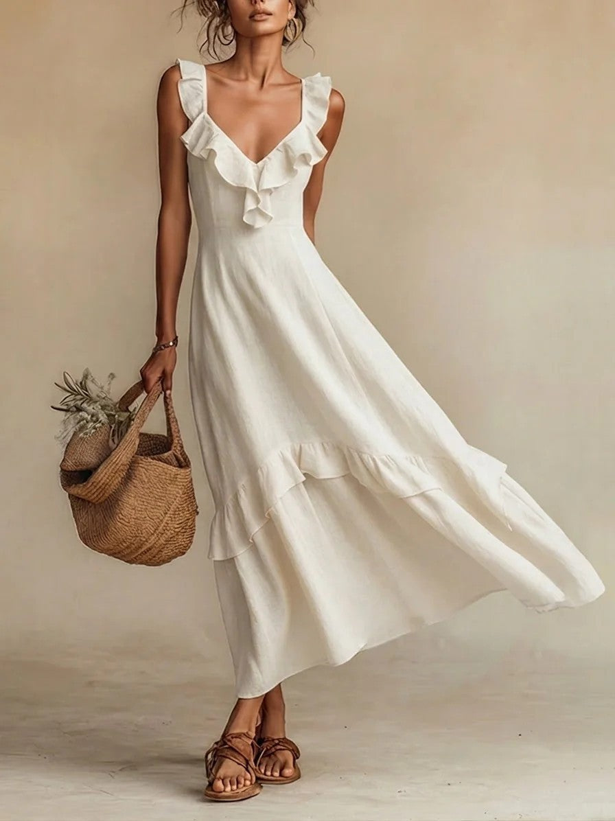 Sleeveless Ruffle Detail High-Waist Maxi Dress – 7 Colors, S–3XL
