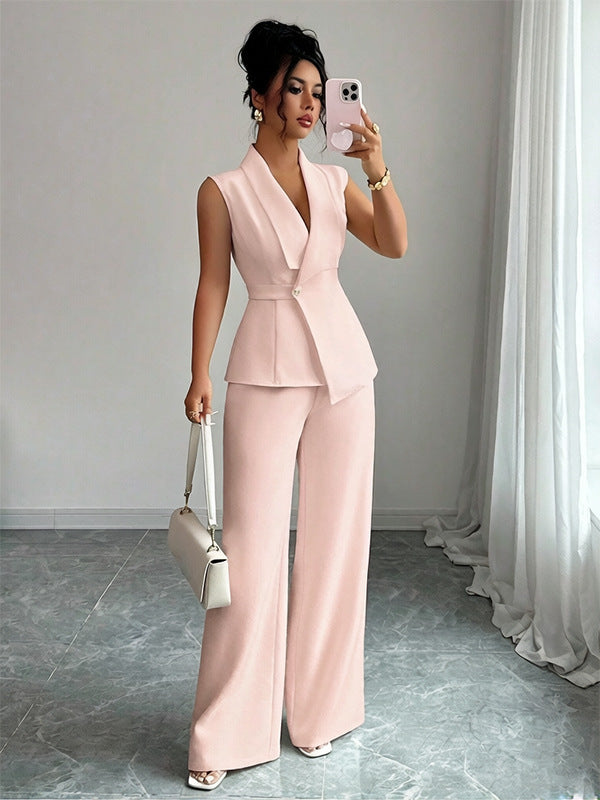Women's Sleeveless Blazer & Straight-Leg Pants Two-Piece Set