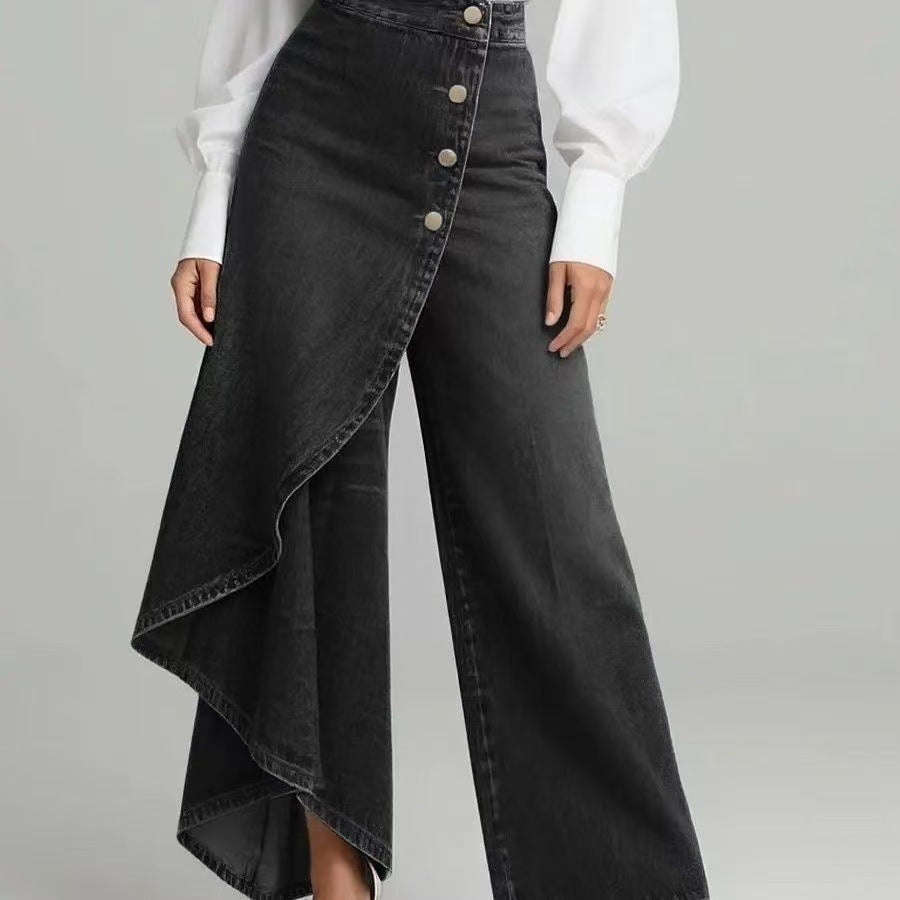 Women's Washed Denim Skort with Button Closure