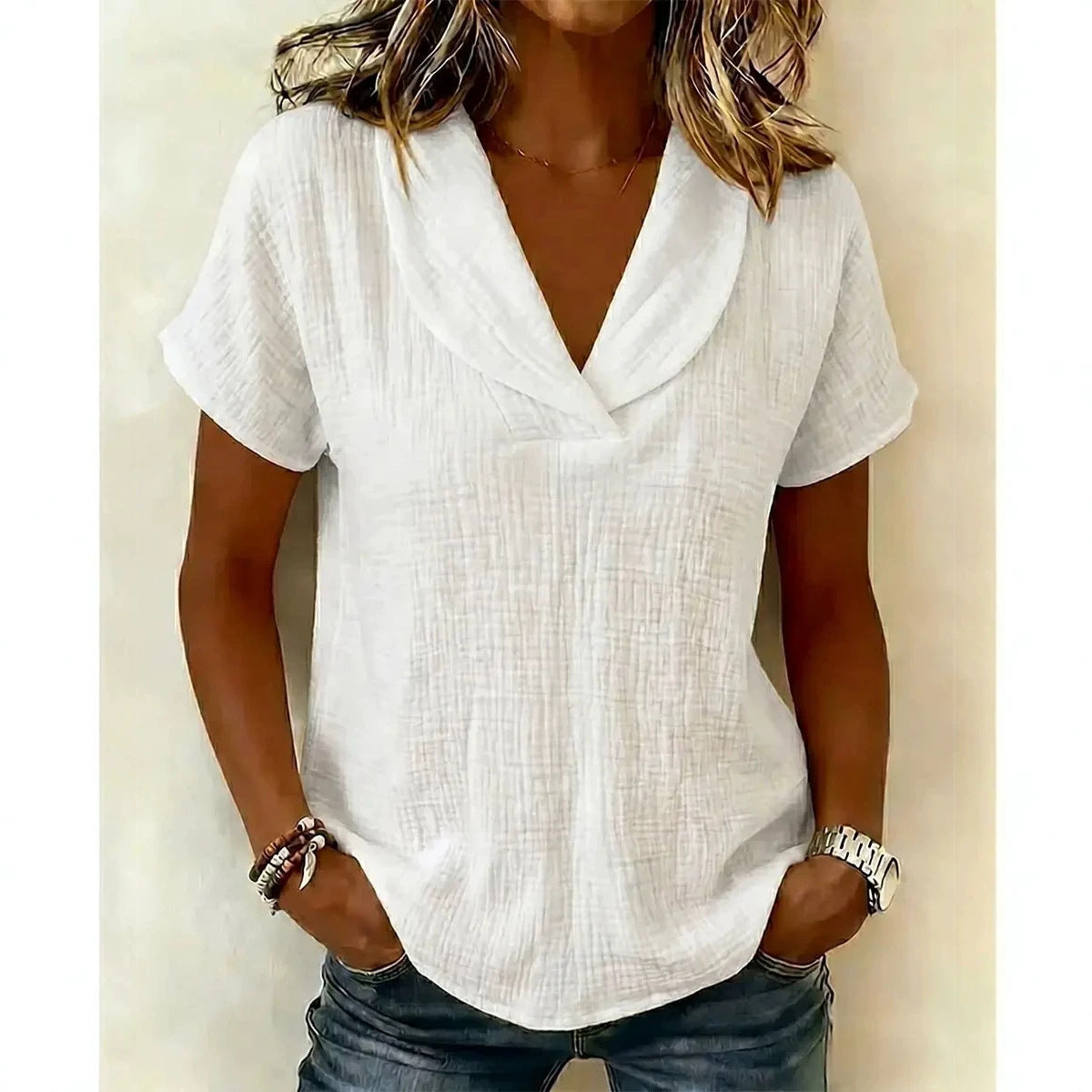 Women's Knitted Short-Sleeve Butterfly Collar Top