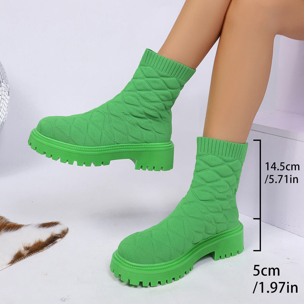 Women's Sporty Sock Ankle Boots – Height-Increasing Square Heel
