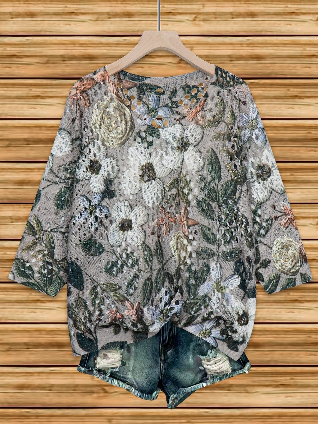 Women's Batwing-Sleeve Sweater – Hollowed-Out 3D Knitted Print Relaxed Fit