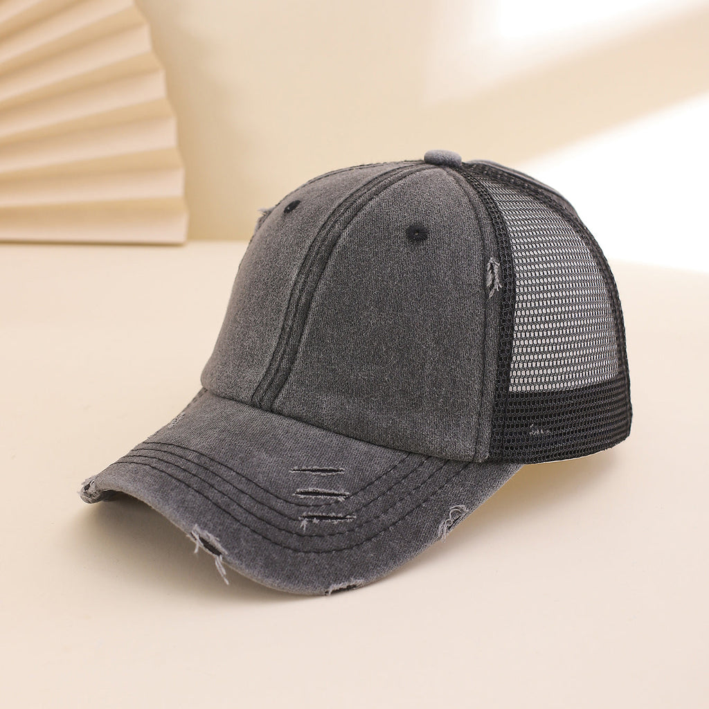 Distressed Washed Mesh Baseball Cap – Frayed Unisex Hat for Outdoor & Daily Wear