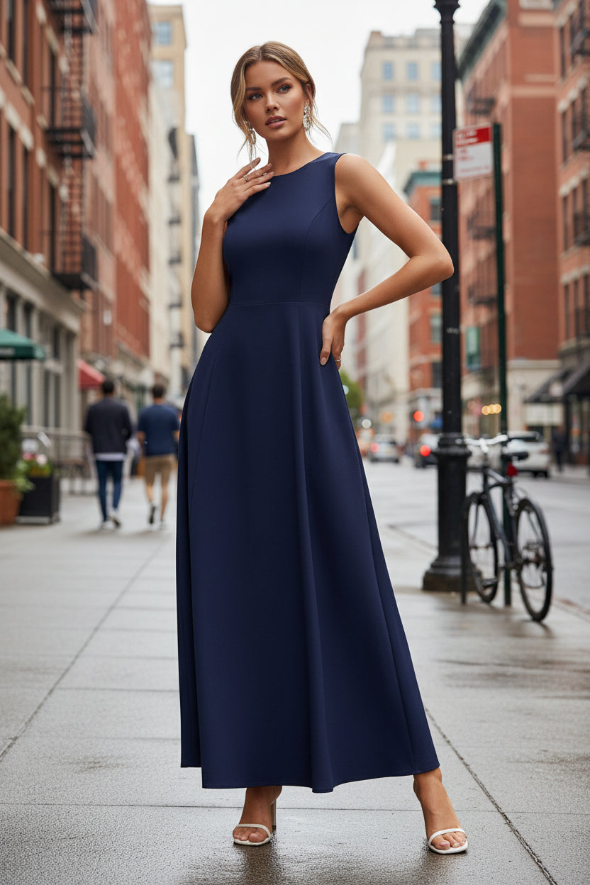 Women's Slim-Fit Long Vest Dress – A-Line High-Waist Sleeveless