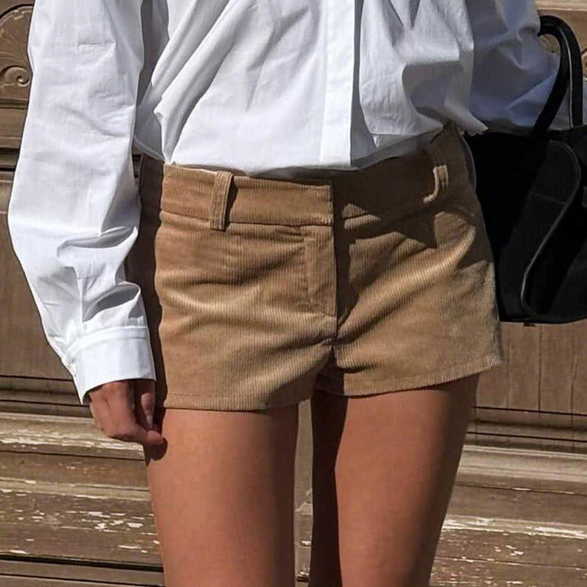Women's Low-Rise Straight-Leg Corduroy Shorts