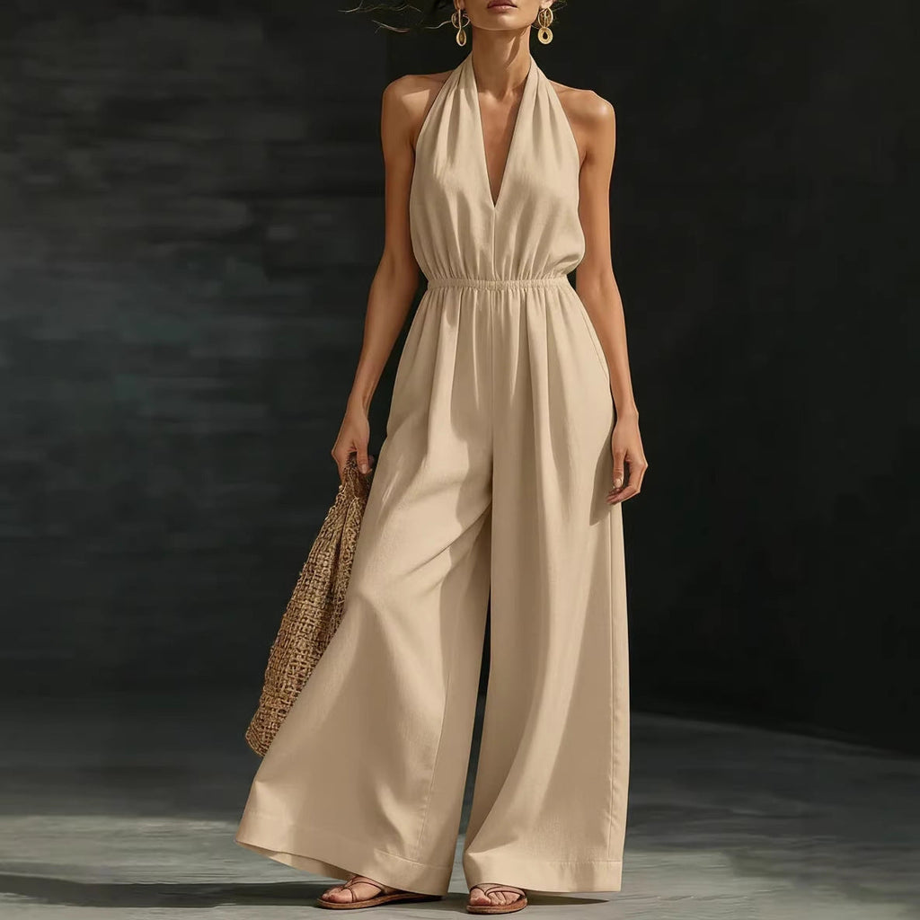 Women’s V-Neck Halter Neck Wide-Leg Jumpsuit
