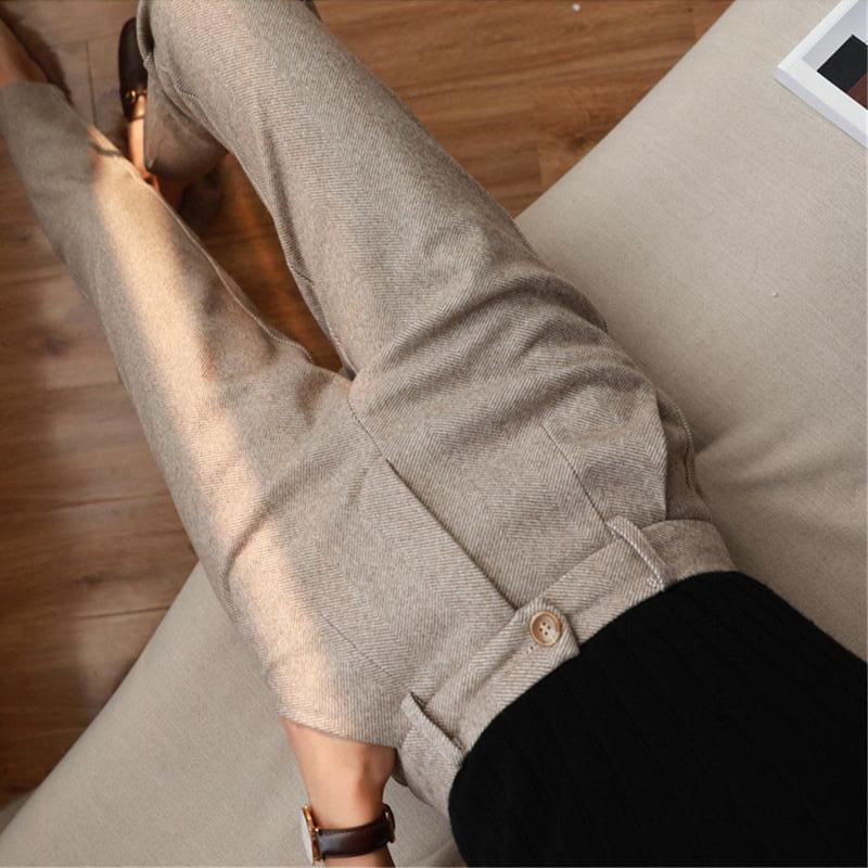 Women's Solid Color Wool-Like Tapered Trousers | Classic Ankle-Length Pants