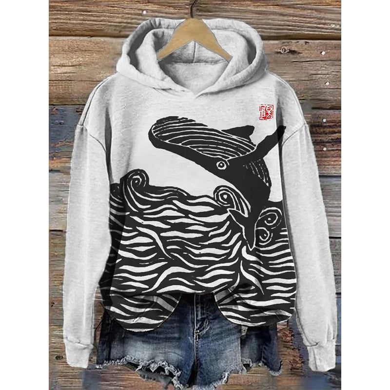 Women’s Printed Hooded Long Sleeve Pullover Sweatshirt