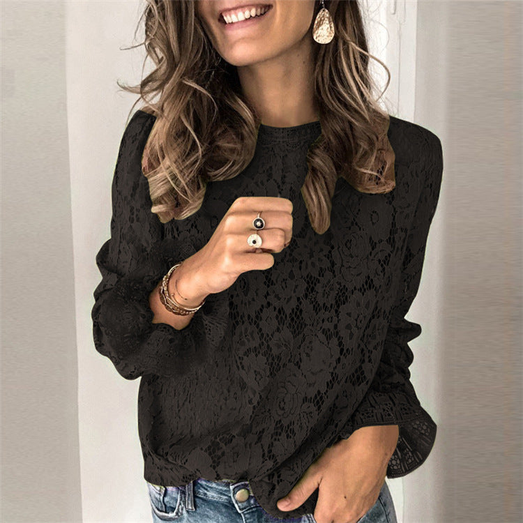 Women's Long-Sleeve Hollow Lace Splicing Top