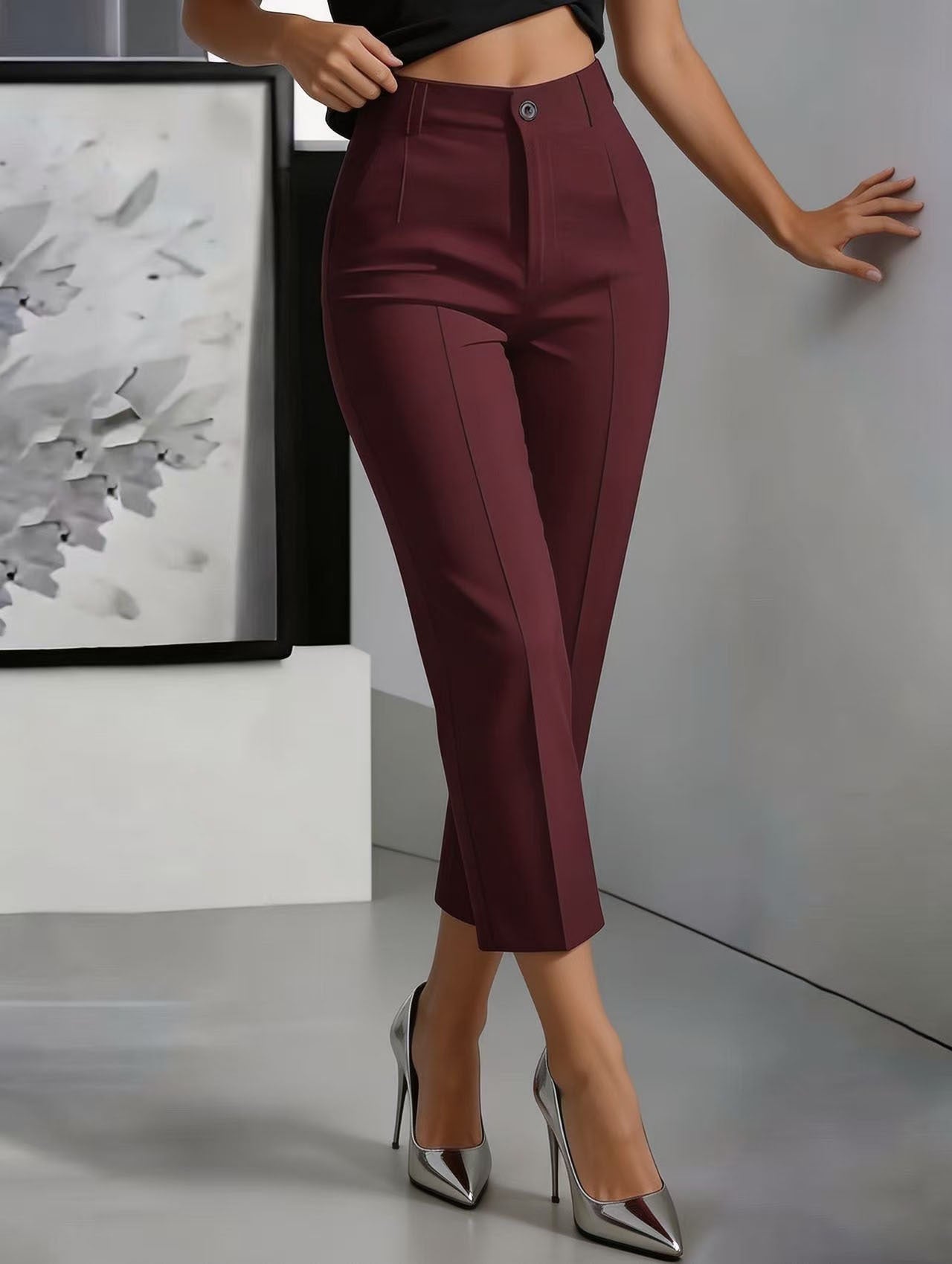 Women's High-Waisted Straight-Leg Pants – Drapey Cropped Fit