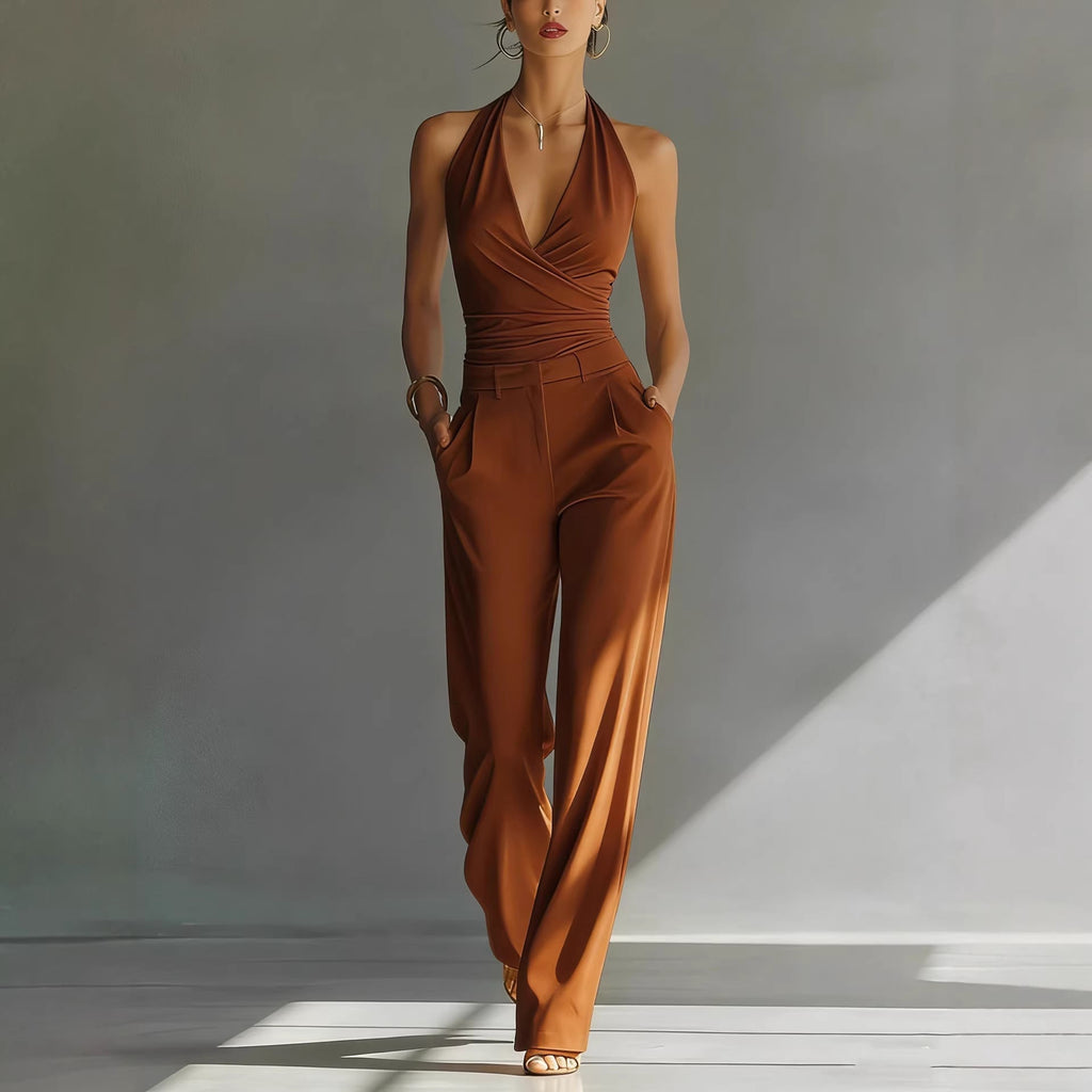 Women’s One-piece Trousers Lace Backless Deep V – High-Waisted Casual Outfit