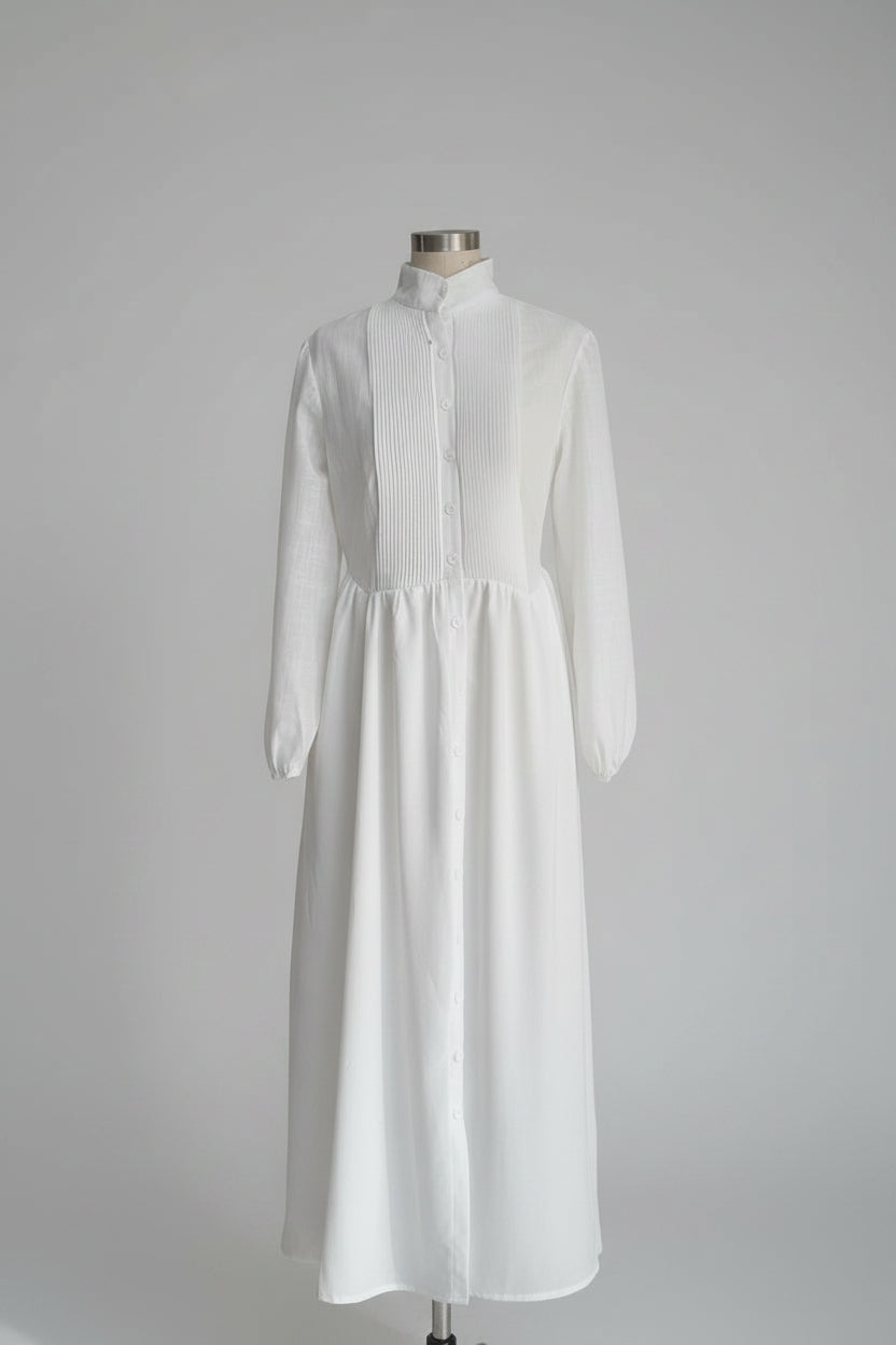 Women's French Style Long Sleeve Pleated A-Line Maxi Dress