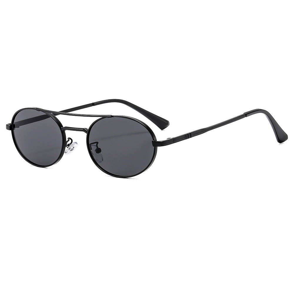 Retro Oval Dual-Beam Metal Sunglasses | UV Protection