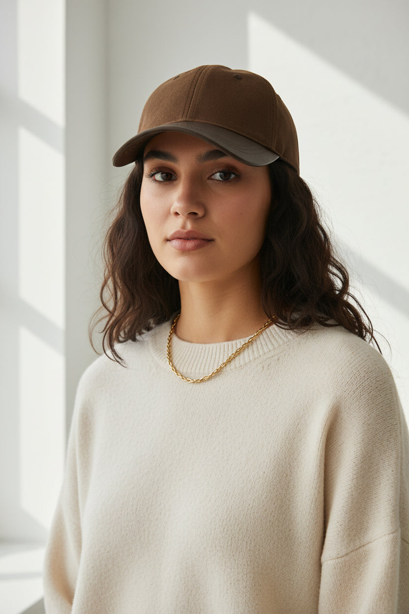 Women's Retro Suede Patchwork Baseball Cap – Leather Brim Dome Crown