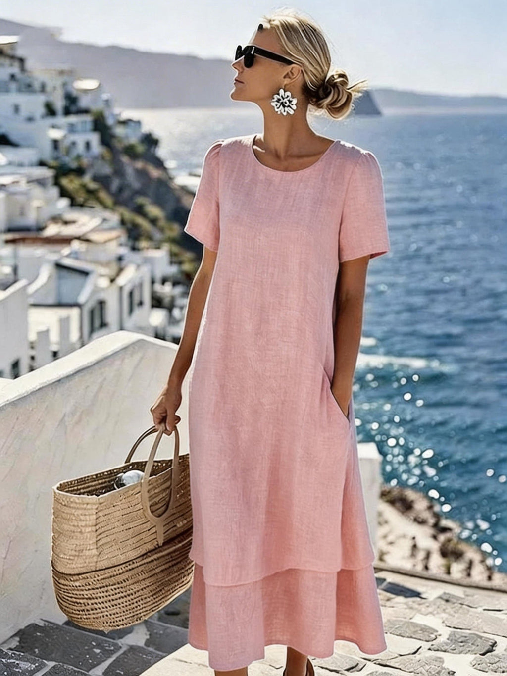 Women's Plus-Size Patchwork Maxi Dress – Relaxed Fit Casual Skirt
