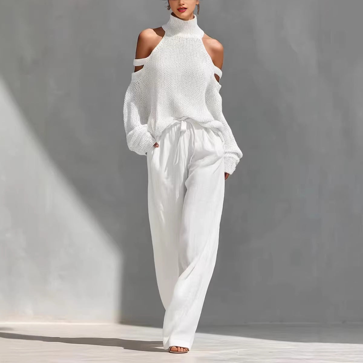 Women's Long-Sleeve Turtleneck Top & Pants Set – Elegant 2-Piece