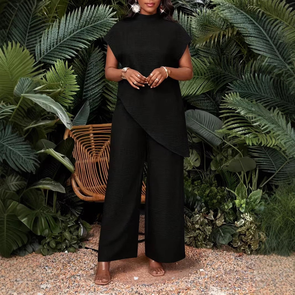 Asymmetrical Sleeveless Top & Pants Set – Women’s Two-Piece