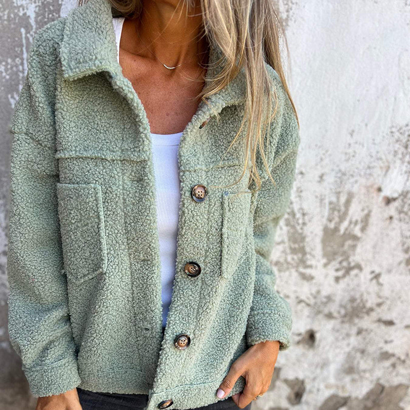 Plus Size Women’s Solid Color Sherpa Jacket