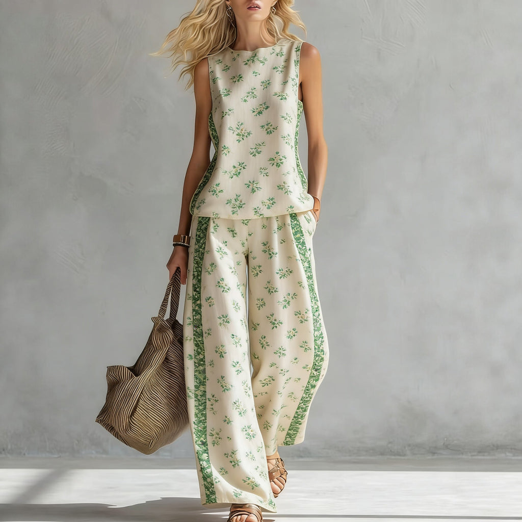 Women's Sleeveless Printed Tank Top & Wide-Leg Pants Two-Piece Set
