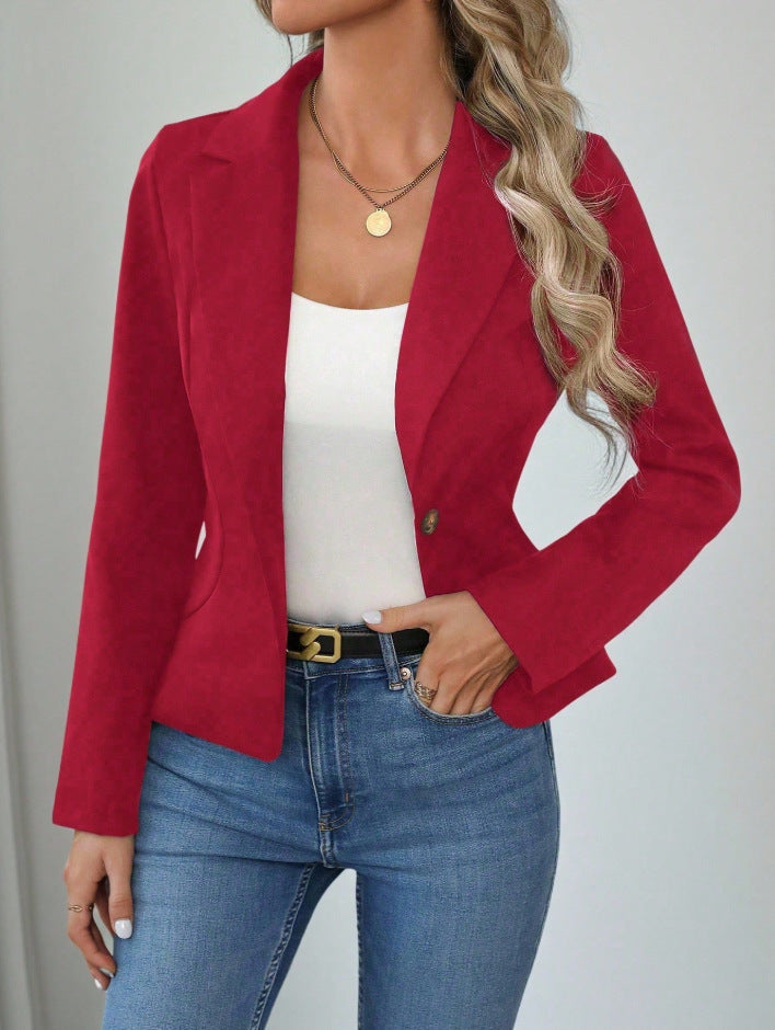 Women's Slim Fit Solid Color Blazer – French Style Long Sleeve Jacket