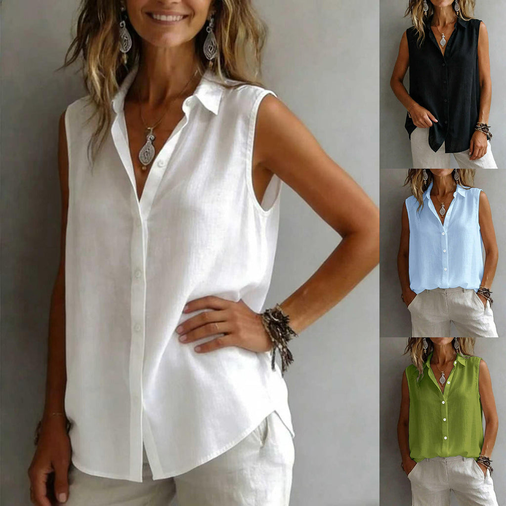 Women's Solid Color Lapel Sleeveless Top
