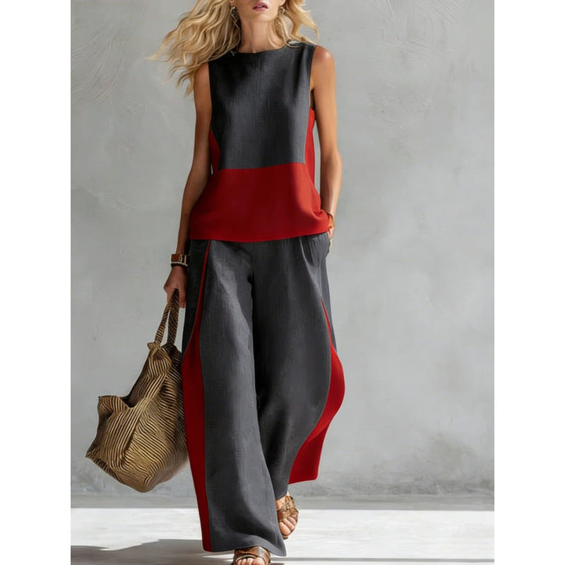 Printed Retro Sleeveless Top & Wide-Leg Pants Set | 12 Prints S–5XL