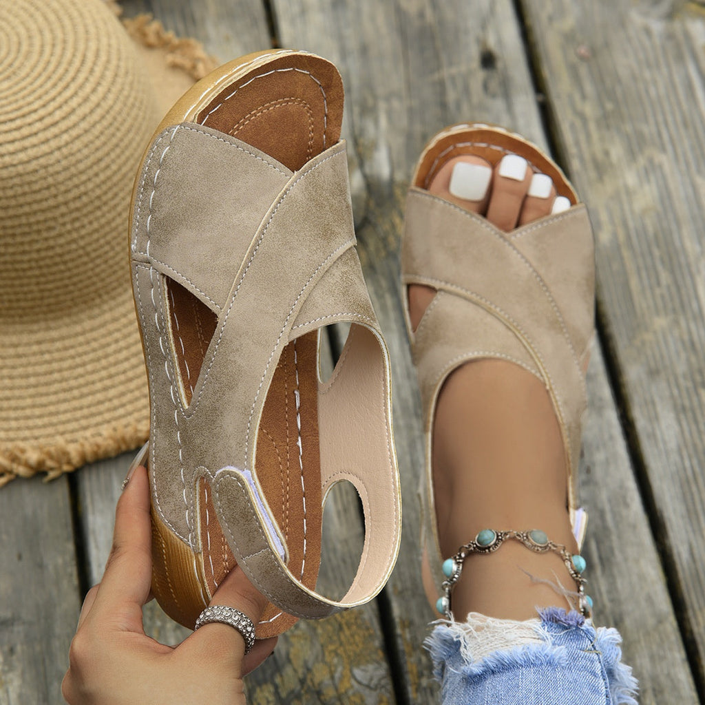 Women's Platform Roman Sandals | Open Toe Velcro Beach Sandals