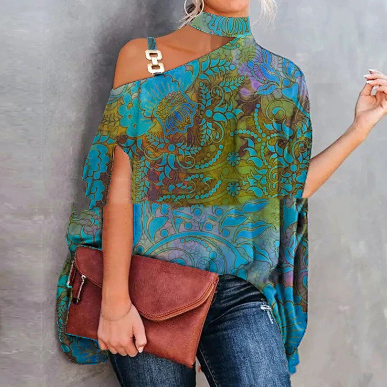 Women’s One-Shoulder Printed T-Shirt