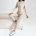 Women’s Ribbed Knit Long‑Sleeve Tee & Pants Lounge Set