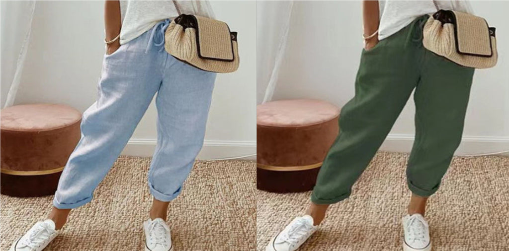 Women’s Cotton Linen Casual Pants – Solid Color