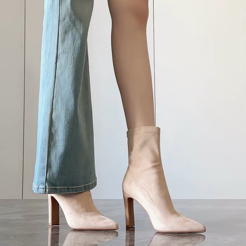 Women's Stretch Fabric Sock Ankle Boots – High Heel Slip-On