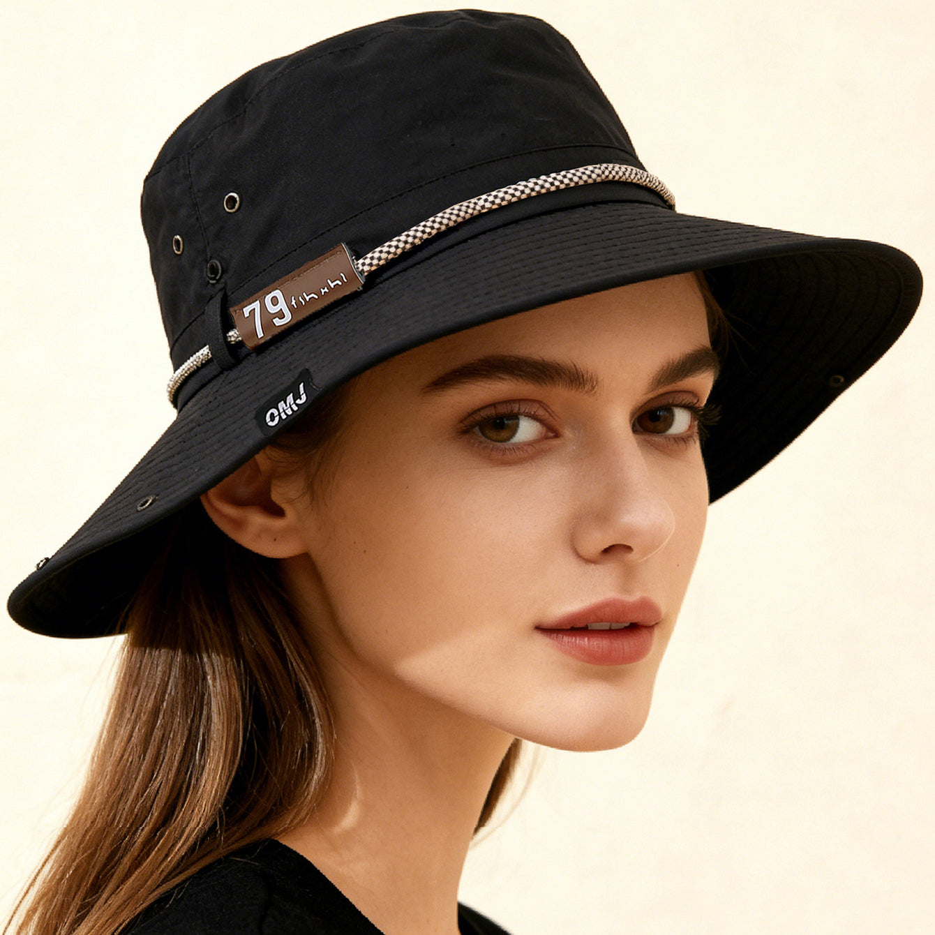 Wide-Brim Leather Patch Fisherman Hat – UV Sun Protection Outdoor Hat
