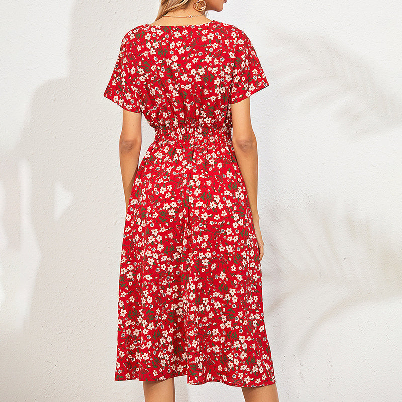 V-Neck Floral Print A-Line Satin Maxi Dress | 8 Colors